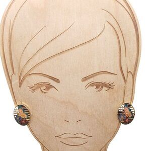 Vintage Butterfly & Floral Cloisonné Oval Earrings Gold-Tone Pierced Studs